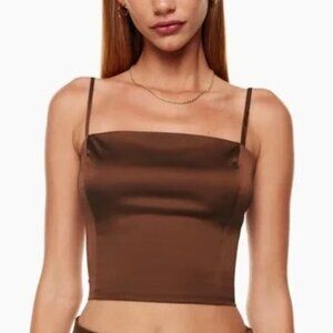 Aritzia Sunday Best Square‑Neck Satin Camisole – Cognac, Size S